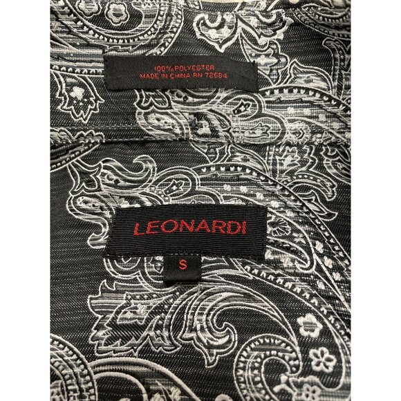 Leonardi Men's Black White Paisley Long Sleeve Dress Shirt Size S SKU 1381 - Picture 6 of 6